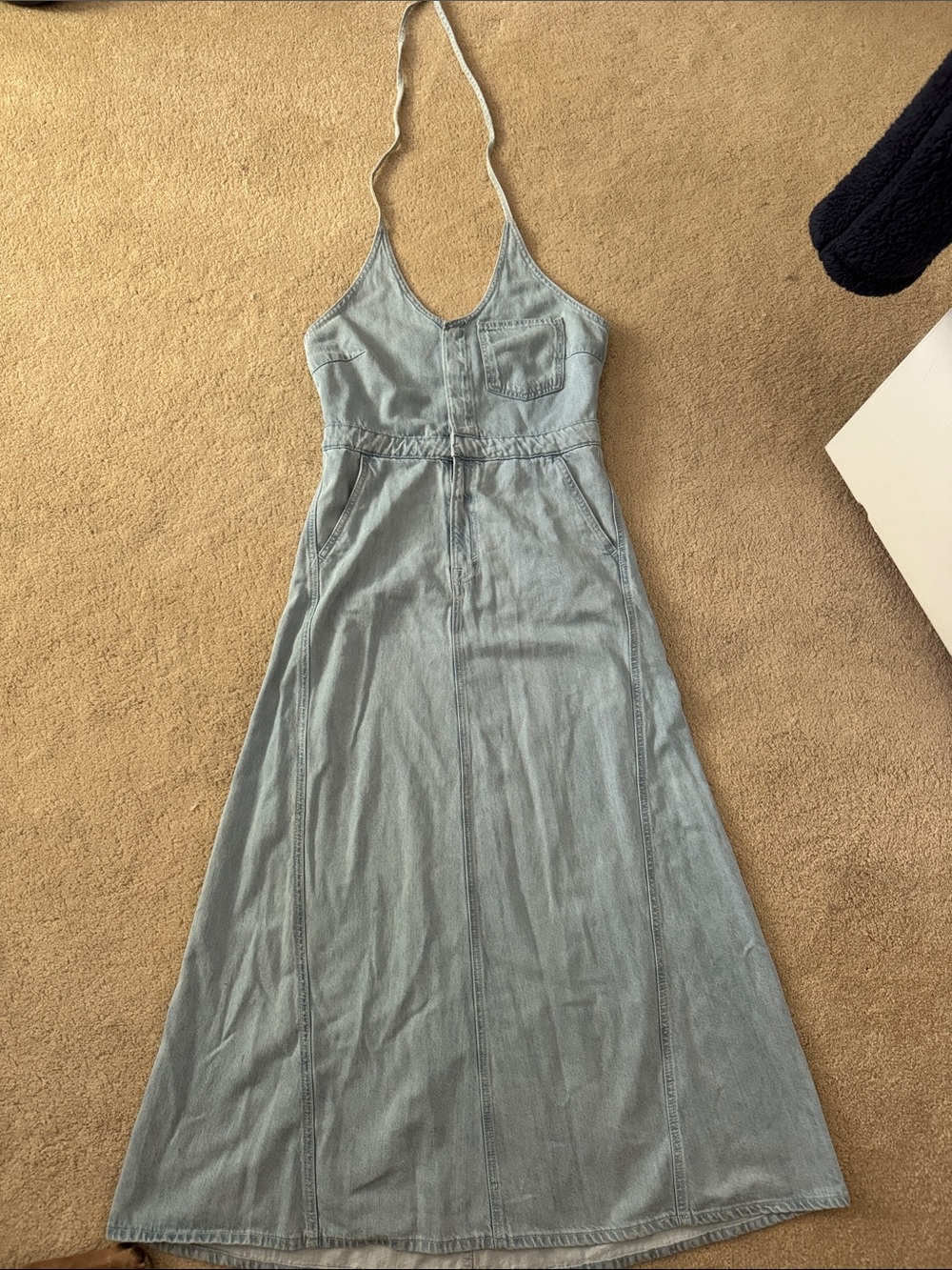 Universal Thread Light Blue Denim Backless Halter Maxi Dress